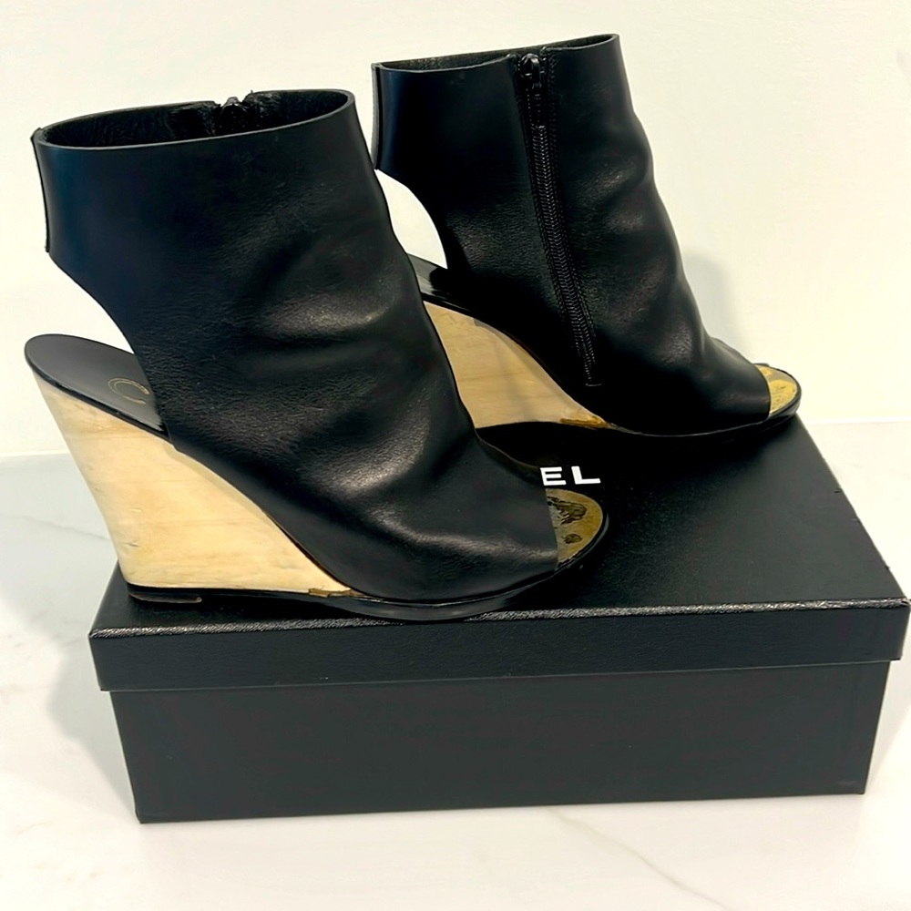 Chanel Open Toe Wedge Sandals